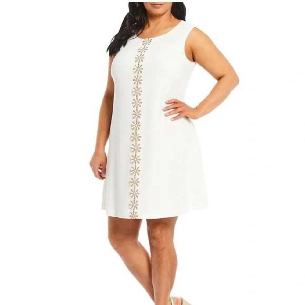 Jessica Howard Womens Dress 10 White Gold Textured‎ Trapeze Bride 60s Daisy
